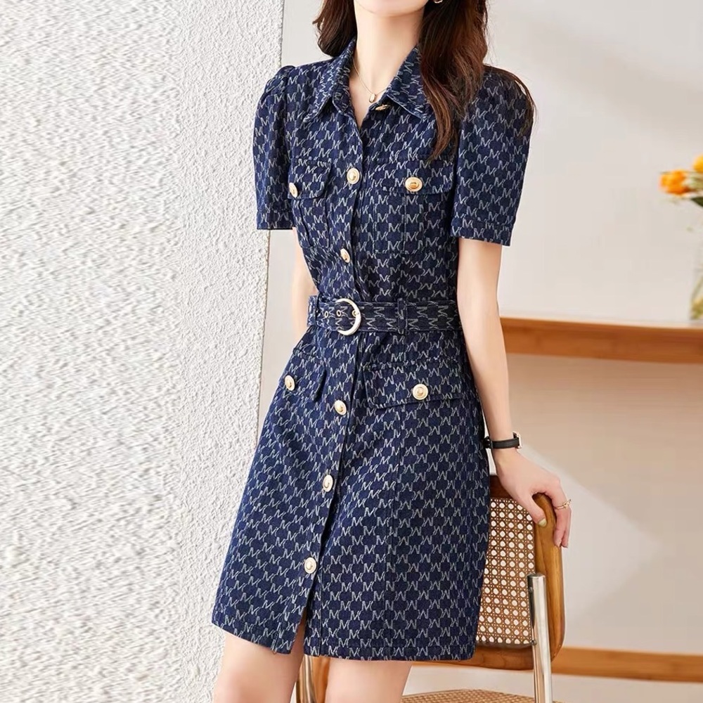 Sale by 9/30/2026 - Alphabet Jacquard Cerulean Denim Dress